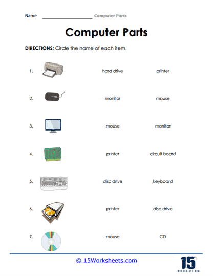 Computer Parts Name, Images, Drawing for kids