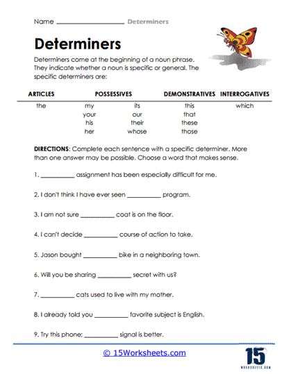 Determiners Worksheets Strengthen Noun Phrases 15 Worksheets