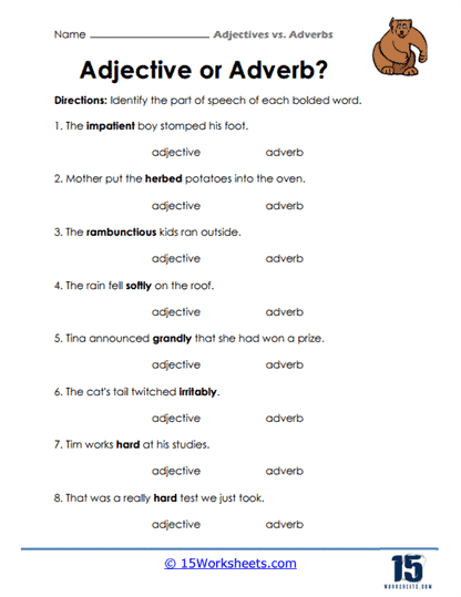 Adjectives vs. Adverbs Worksheet