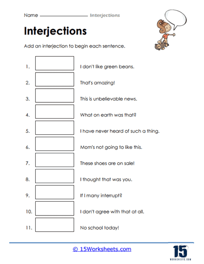 Interjections Worksheets Worksheets Com