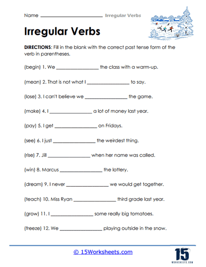 Irregular Verbs Worksheets Worksheets Com