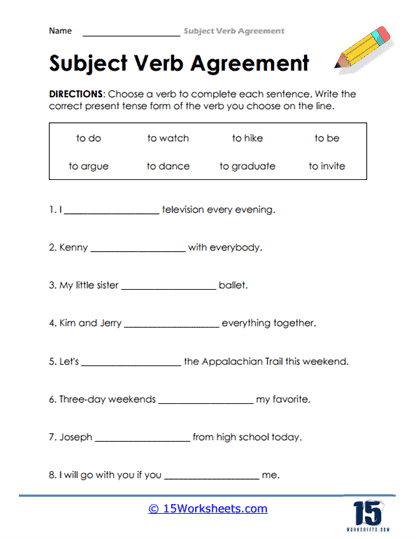 Subject Verb Agreement Worksheets 15 3295