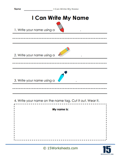 Different Writing Implements Worksheet
