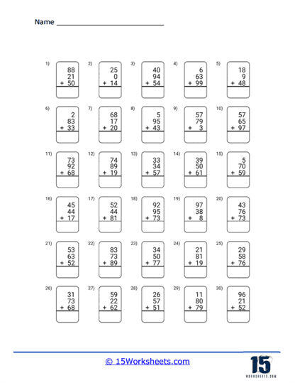 Rounded Cards of 3 Number Addition Problems