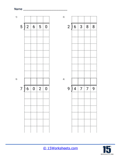 Grid Style 4 By 1 Digit Division