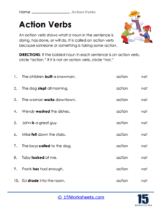 Action Verbs Worksheets