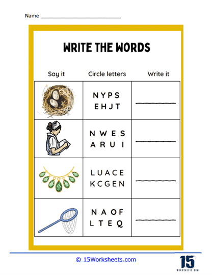 Say, Circle, and Write It Worksheet
