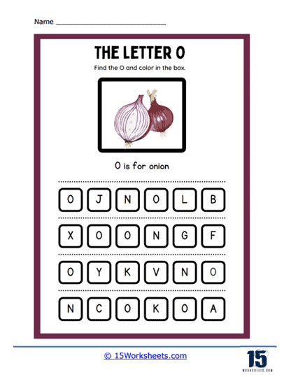 O is For Onion Worksheet