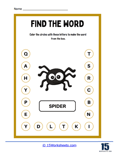 Spider Find Worksheet