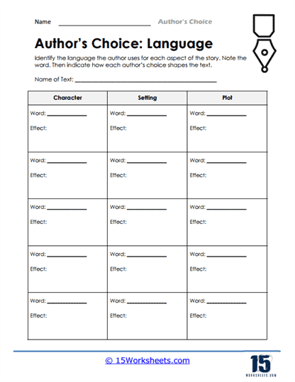 Author's Choice Worksheets