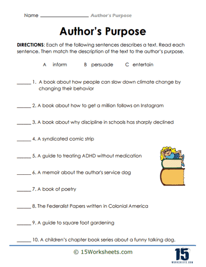 Author's Purpose Worksheets - Appletastic Learning