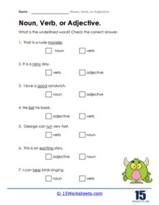 Noun, Verb, or Adjective Worksheets - 15 Worksheets.com