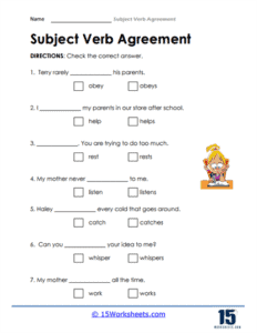 Subject Verb Agreement Worksheets - 15 Worksheets.com