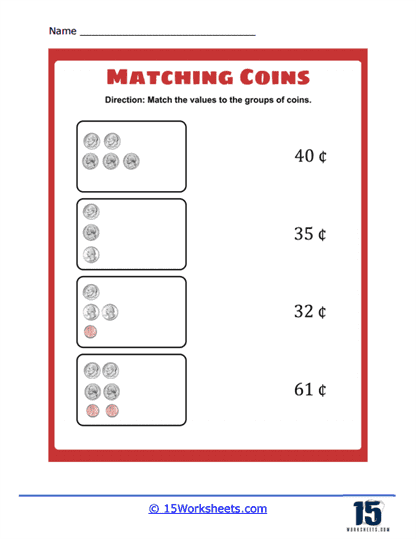 Large Coin Values Worksheet