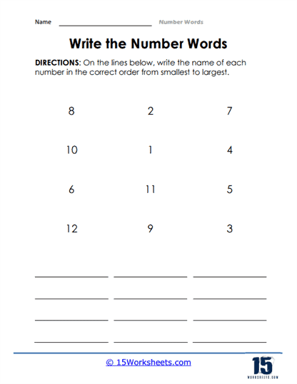 Small to Large Worksheet