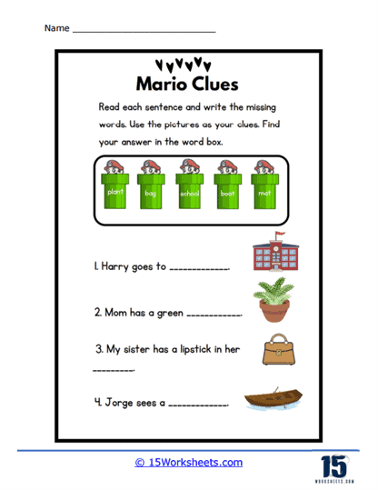 Mario Clues Worksheet
