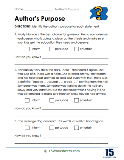 Author's Purpose Worksheets