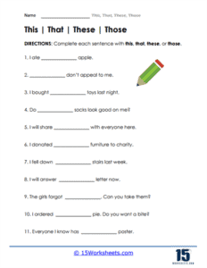 This, That, These, Those Worksheets | Grammar Rules - 15 Worksheets.com