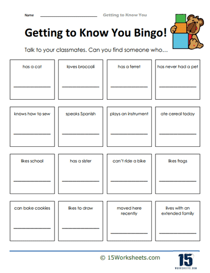 Know You Bingo Worksheet