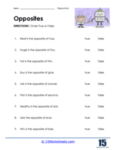 Opposites Worksheets - 15 Worksheets.com