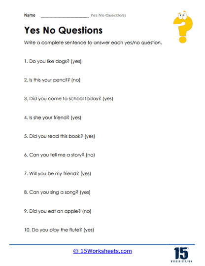 Yes or No Questions Worksheets - 15 Worksheets.com