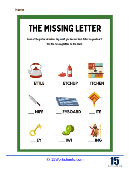 Front Missing Letter Worksheet