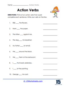 Action Verbs Worksheets