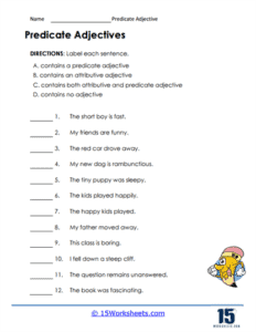 Predicate Adjectives Worksheets - 15 Worksheets.com