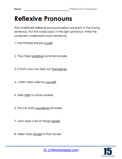 Reflexive Pronouns Worksheets - 15 Worksheets.com