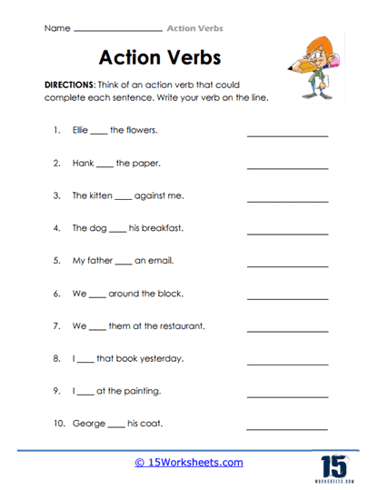 Fill in the Blanks with Action Verbs