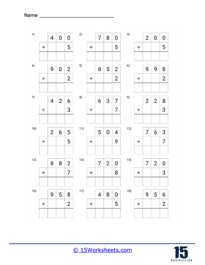 3 by 1 Division Grids
