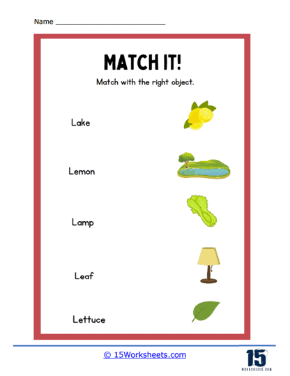 Match L Words and Pictures Worksheet