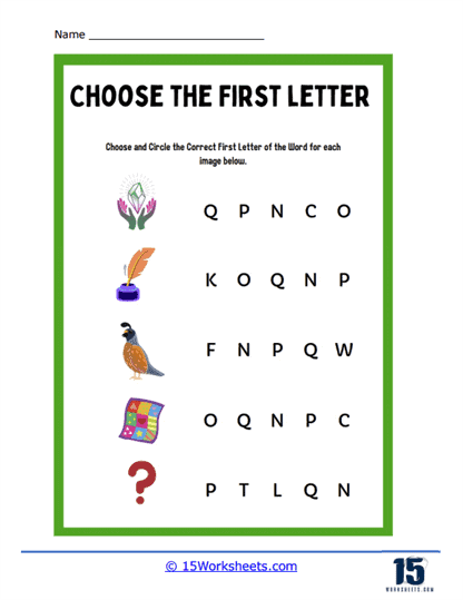 First Letter Pictures Worksheet