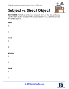 Direct Objects Worksheets | Identify Action Receivers - 15 Worksheets.com