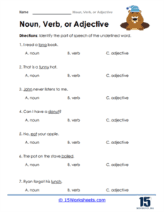 Noun, Verb, or Adjective Worksheets - 15 Worksheets.com