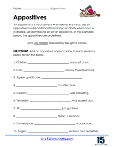 Appositives Worksheets - 15 Worksheets.com