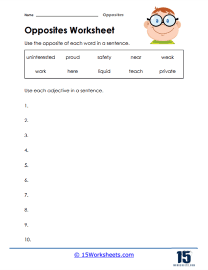 Using Opposite Adjectives Worksheet