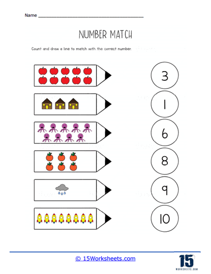 Pencil Pointers Number Match Worksheet