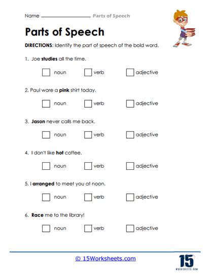 grade 8 english parts of speech worksheets