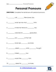 Personal Pronouns Worksheets - 15 Worksheets.com