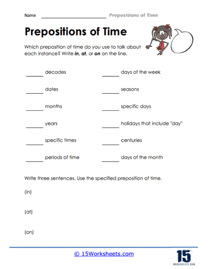 Prepositions of time: 'at', 'in', 'on