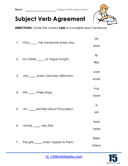 Subject Verb Agreement Worksheets 15 9283