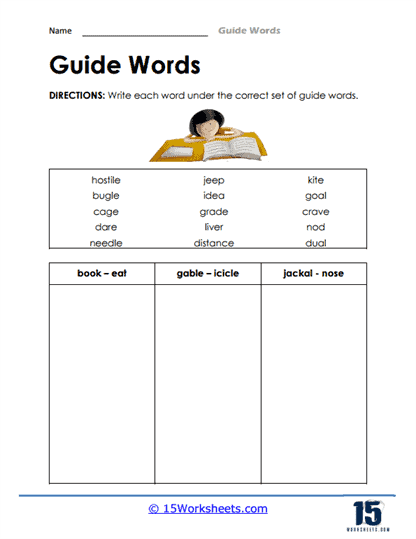 Guide Word Worksheet