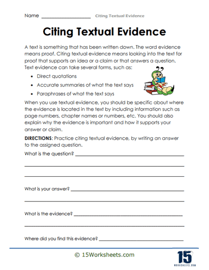 6th grade citing textual evidence worksheet