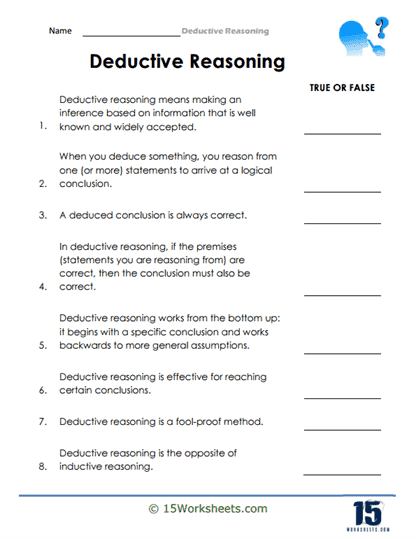Deductive Reasoning Worksheets