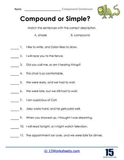 Simple And Compound Sentences Worksheet Free