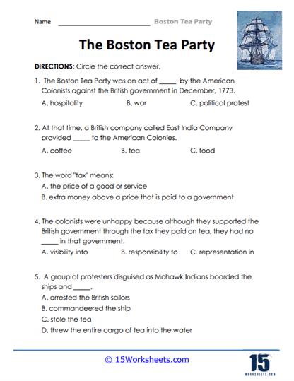 Boston Tea Party Worksheets
