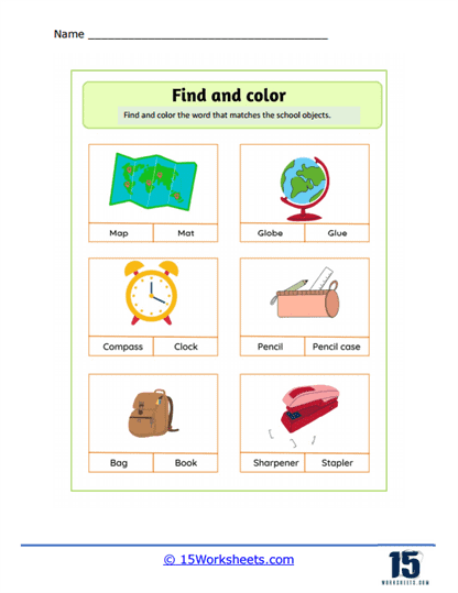 classroom objects worksheets