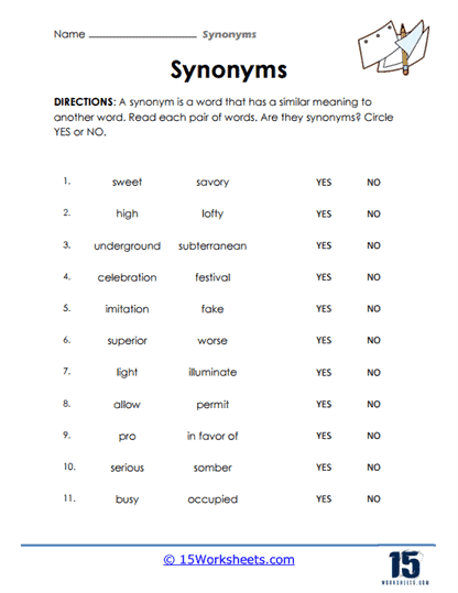Kindergarten Synonyms Antonyms Circle Cross Words 6