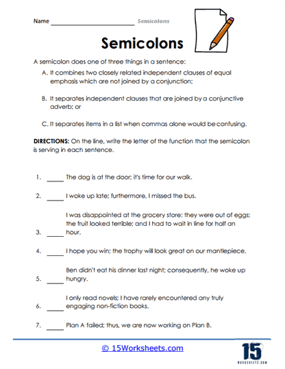 The Semicolon Sleuth Worksheet